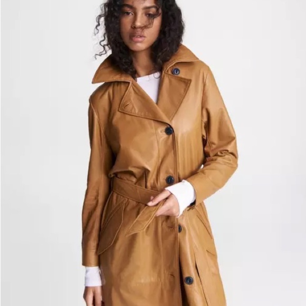 NWT Size M Rag & Bone Caramel Brown Leather Trench MSRP $1495 Fall Coat